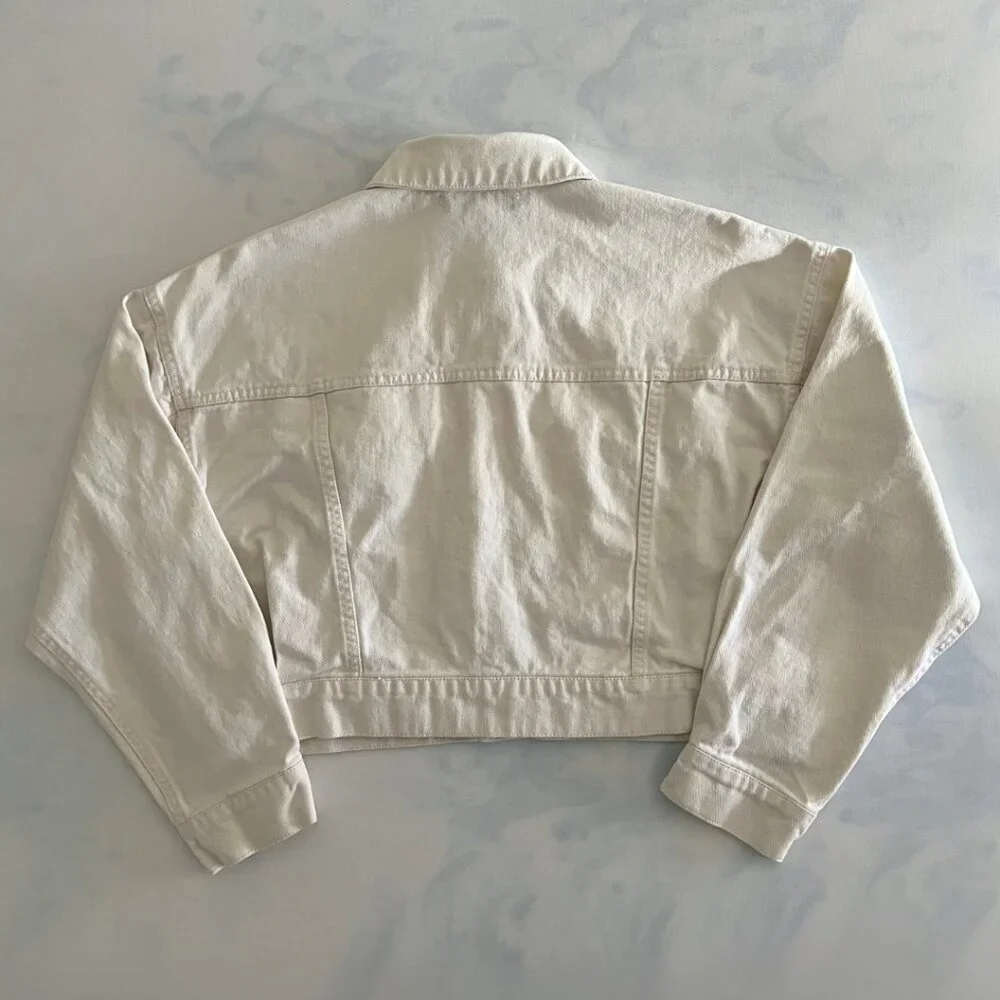 Forever 21 Cream Cropped Button Up Cotton Denim Jacket - Picture 2 of 7